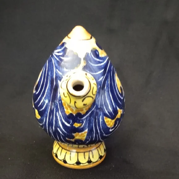 Blue and Yellow Ceramic Pottery with Ornate Patterns, Signed - Picture 2 of 7